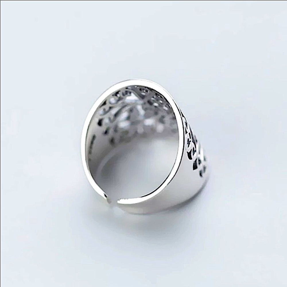STERLING SILVER FLOWER HOLLOW VINTAGE RING - Picture 10 of 11